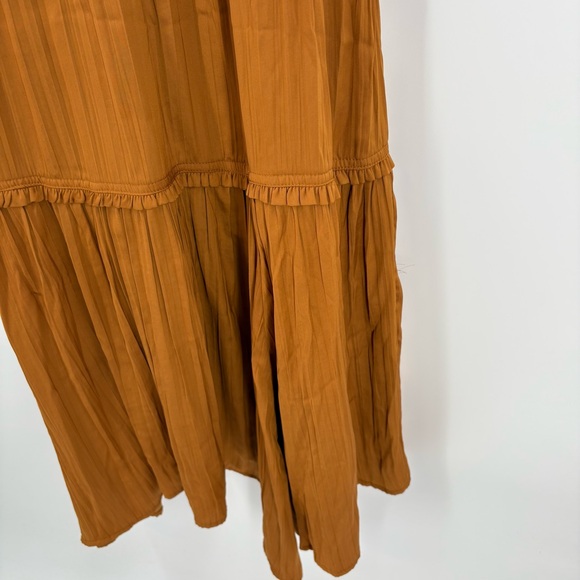 Anthropologie Gold Tiered Ruched Midi Dress Size 8 - Picture 6 of 12